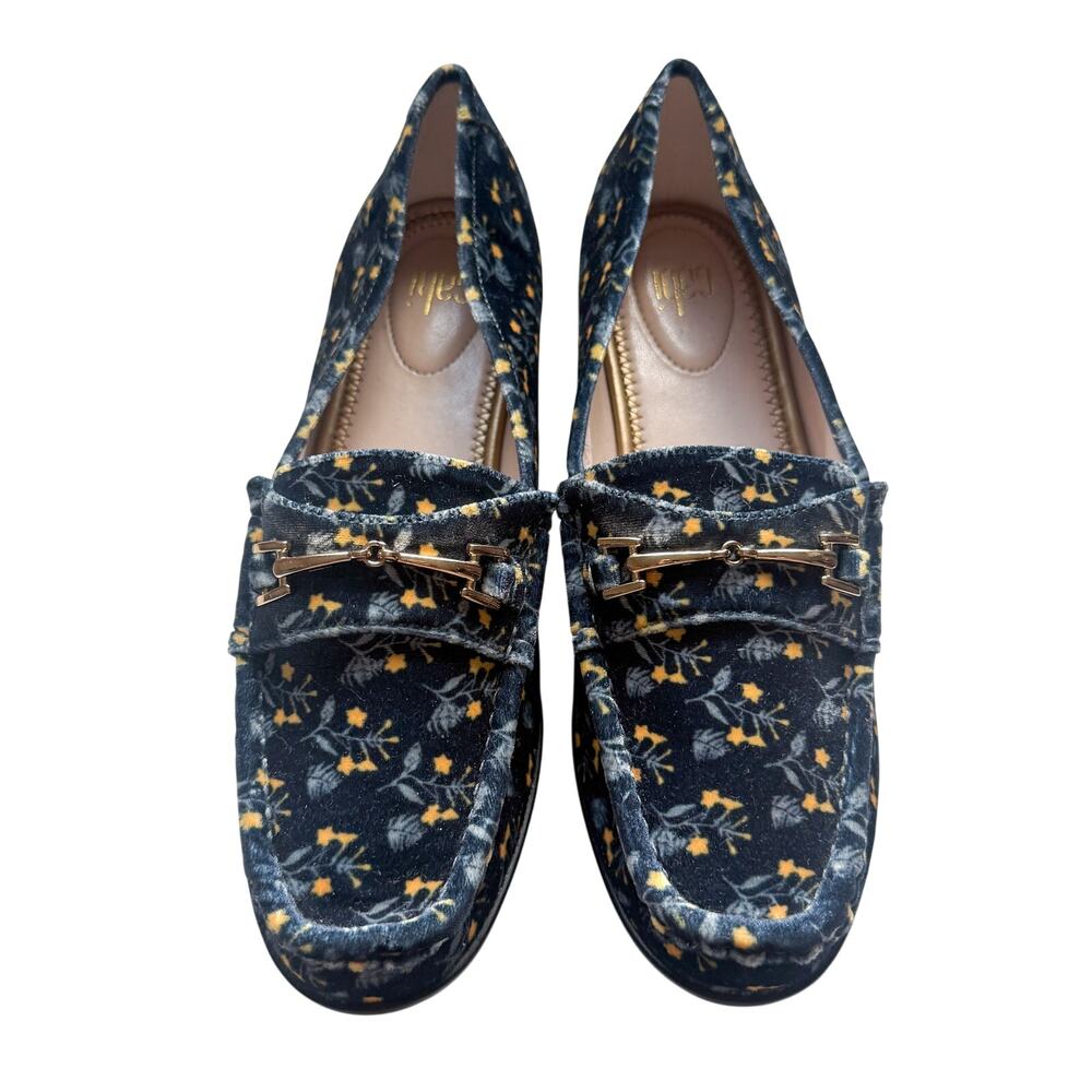Cabi Carnaby Loafer Navy Floral Velvet Horsebit Slip On Shoes Size 8